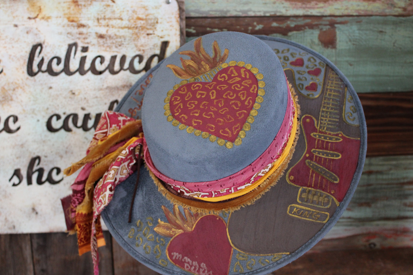 “Heart Aflame: The Elvis-Inspired Hand painted Hat”