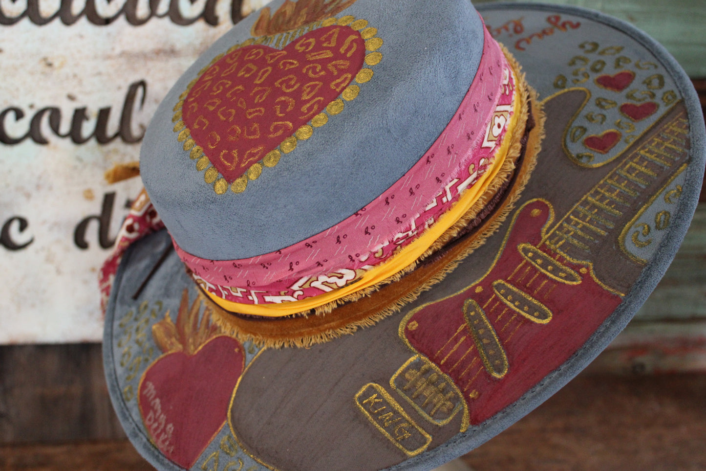 “Heart Aflame: The Elvis-Inspired Hand painted Hat”