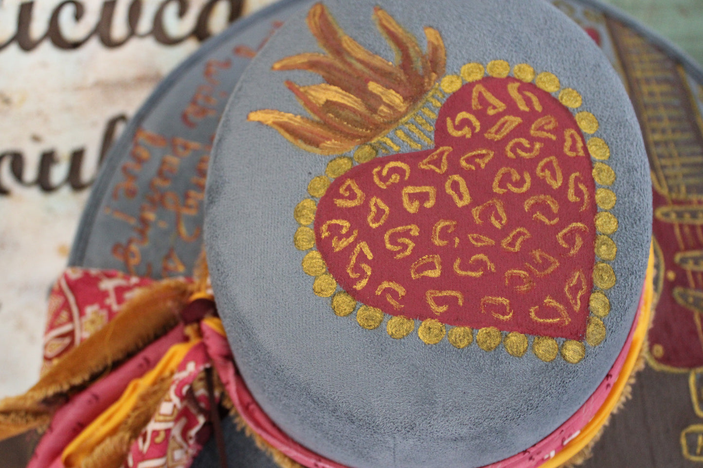 “Heart Aflame: The Elvis-Inspired Hand painted Hat”