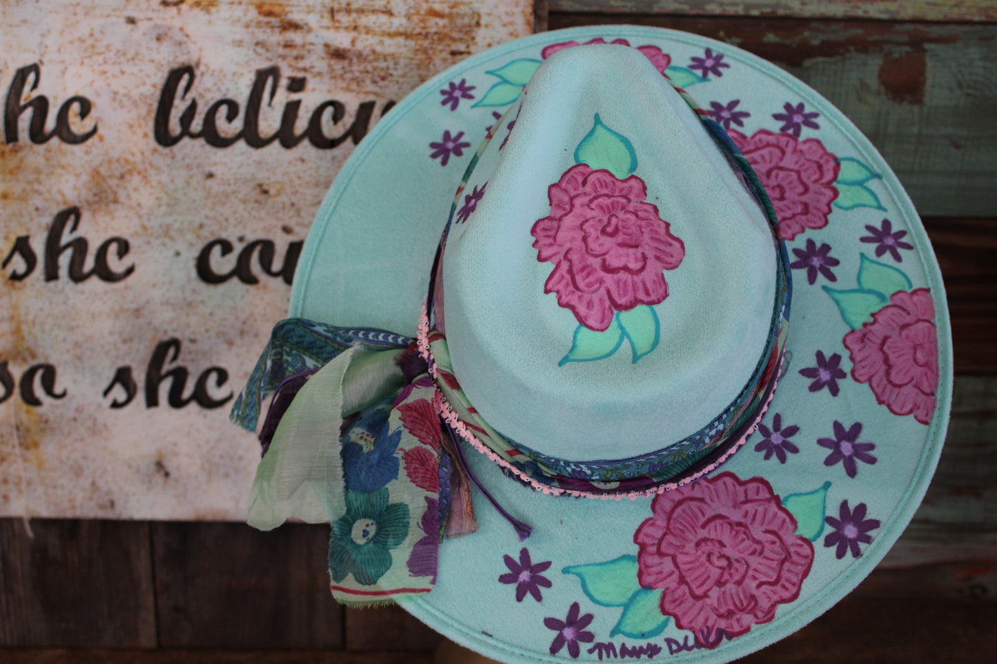 “Blossom Breeze: The Hand-Painted Rancher Hat”