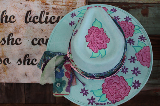 “Blossom Breeze: The Hand-Painted Rancher Hat”