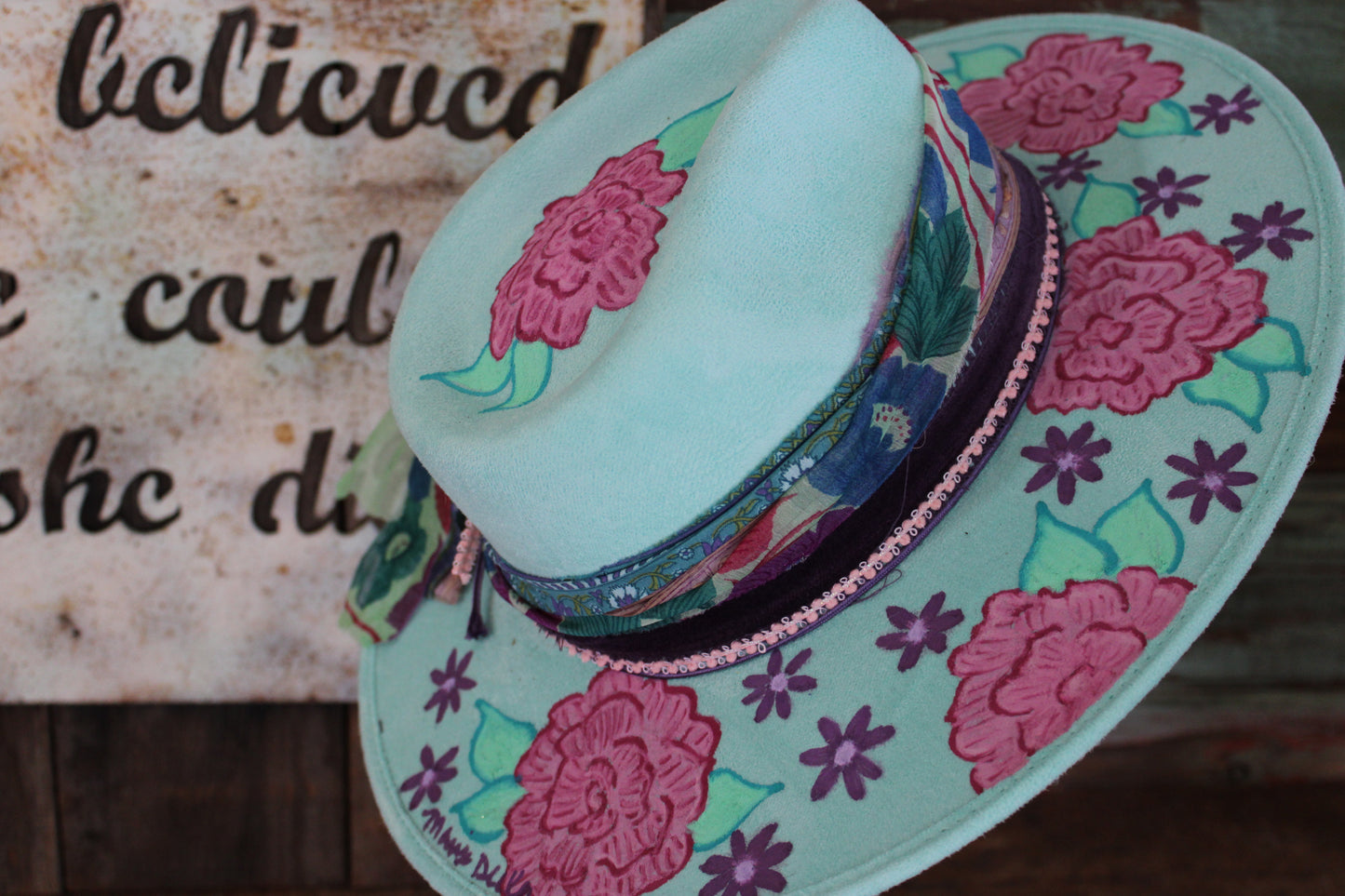 “Blossom Breeze: The Hand-Painted Rancher Hat”