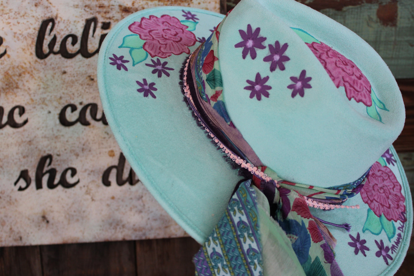 “Blossom Breeze: The Hand-Painted Rancher Hat”