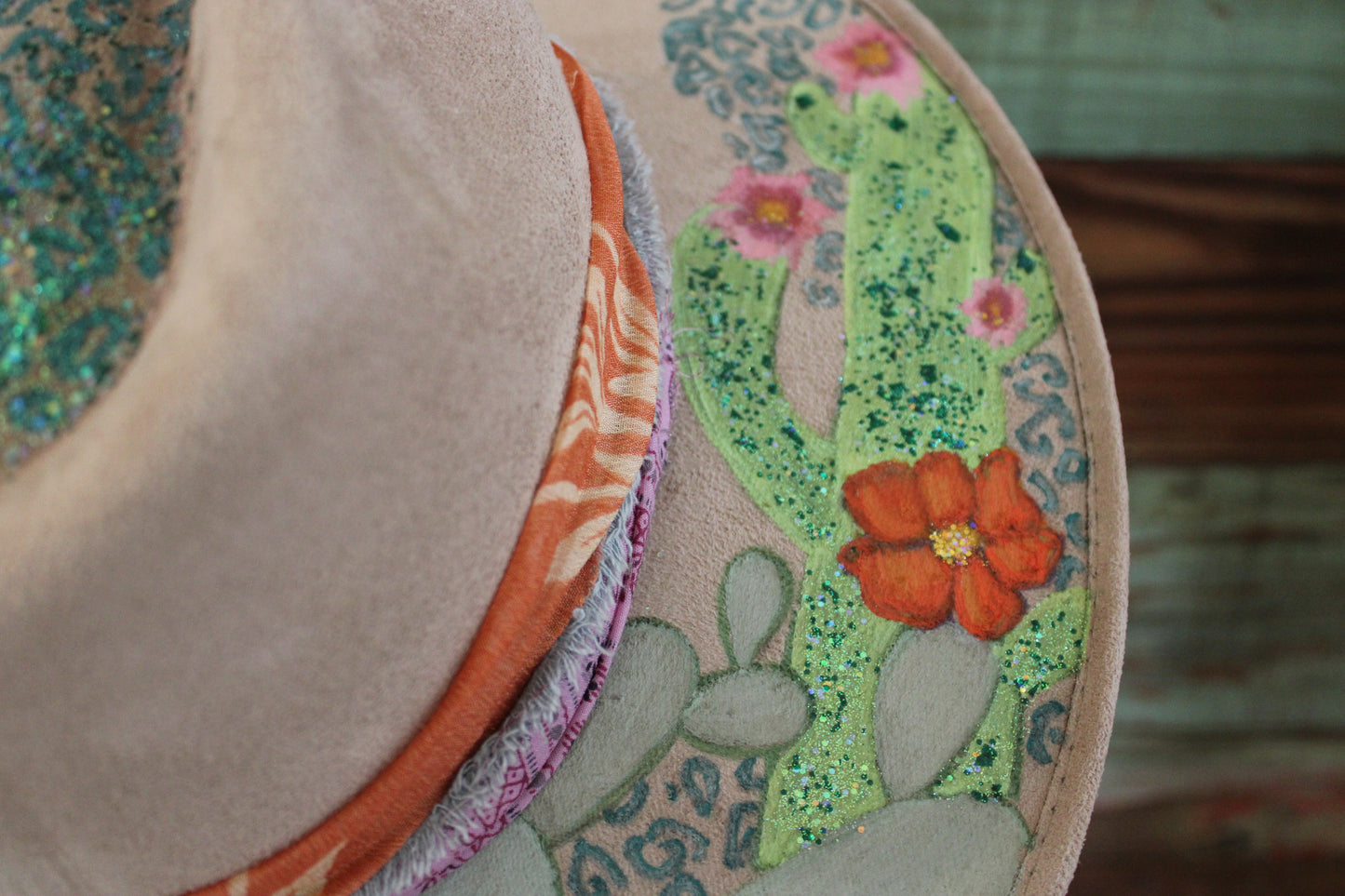 “Desert Bloom: The Hand-Painted Rancher Hat with Cactus Charm”