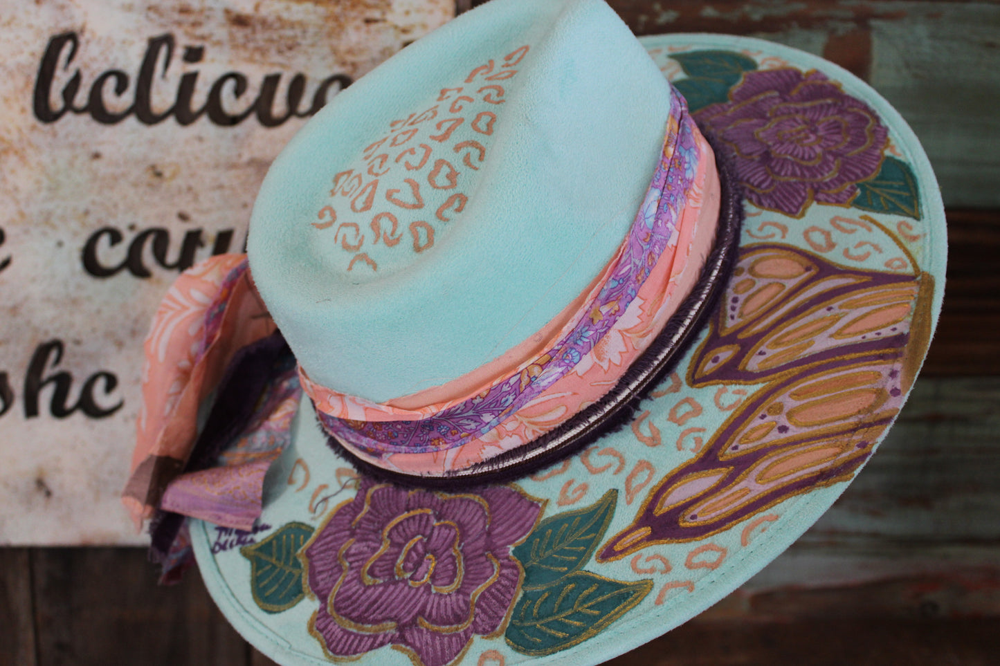 “Wildflower Serenade: The Hand-Painted Rancher Hat”