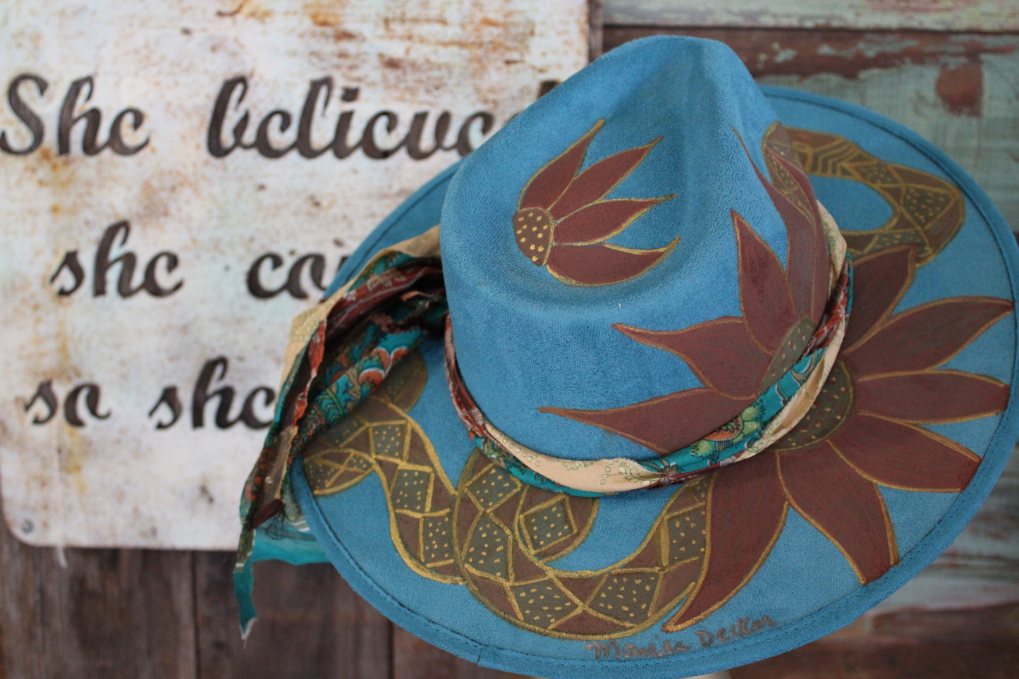 “Sunflower Serpent: The Hand-Painted Rancher Hat”