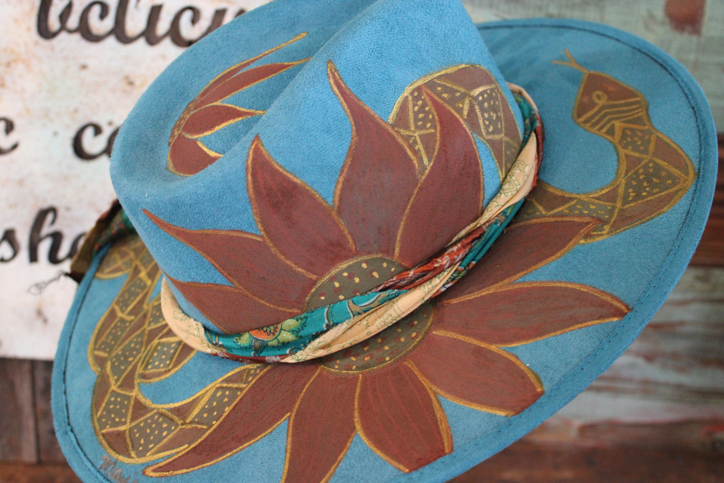 “Sunflower Serpent: The Hand-Painted Rancher Hat”