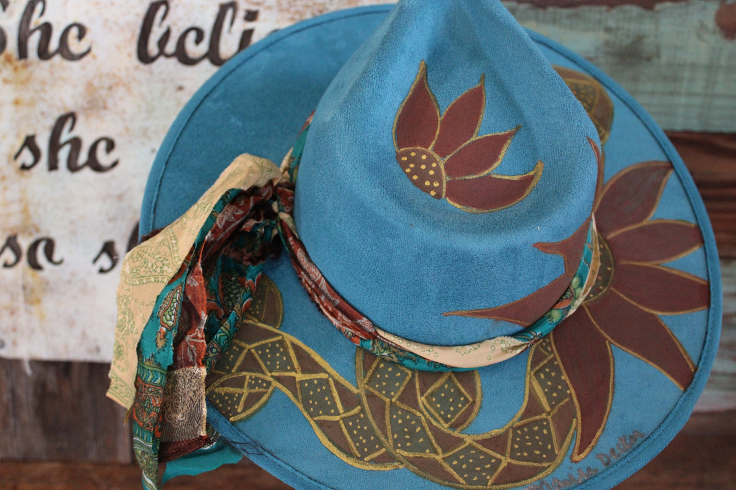 “Sunflower Serpent: The Hand-Painted Rancher Hat”