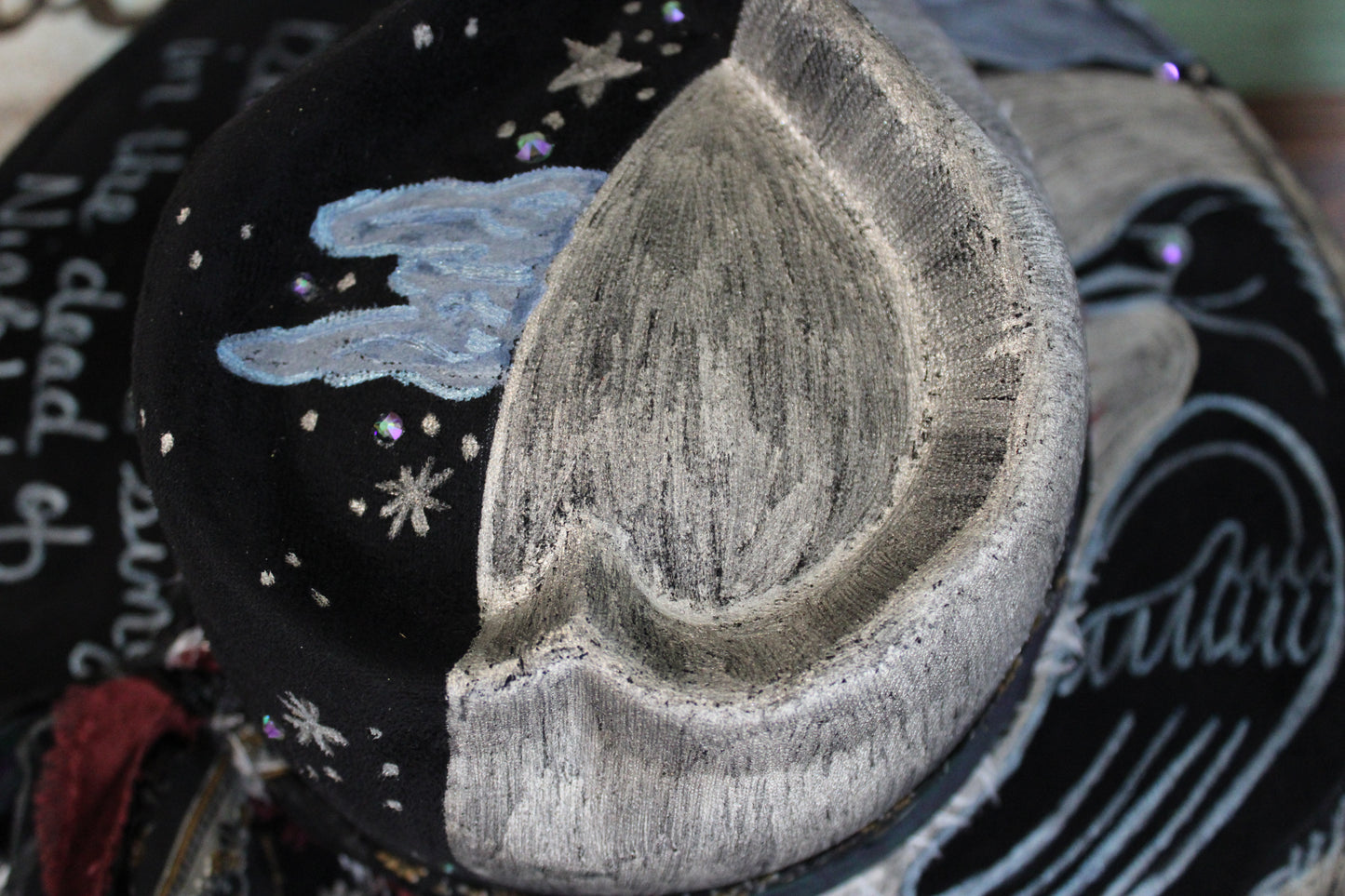 **"Blackbird's Serenade" Vegan Suede Hat with Swarovski Crystals **