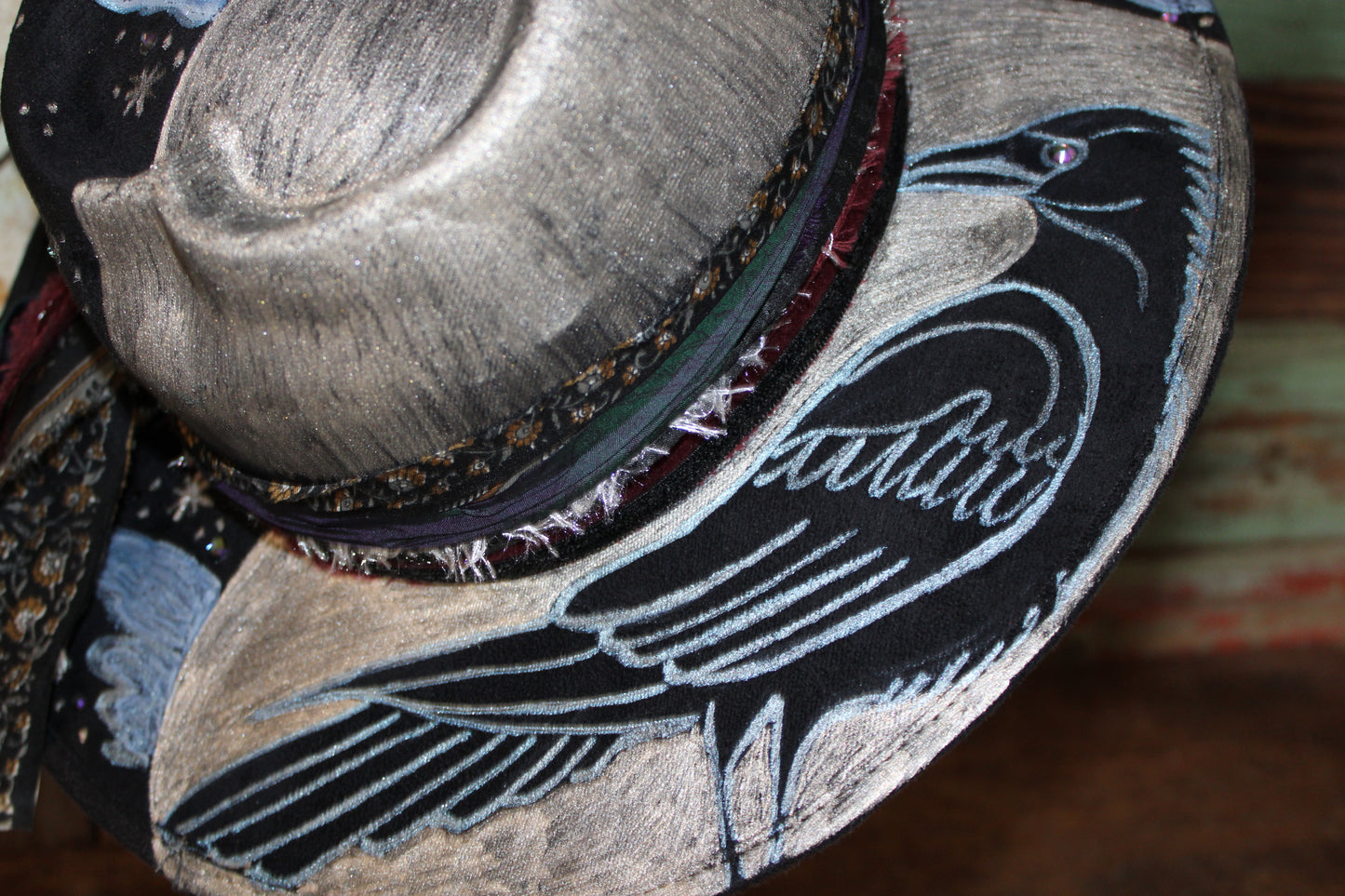 **"Blackbird's Serenade" Vegan Suede Hat with Swarovski Crystals **