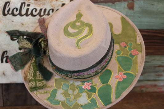 “Serpent’s Whisper: A Hand-Painted Vegan Suede Hat