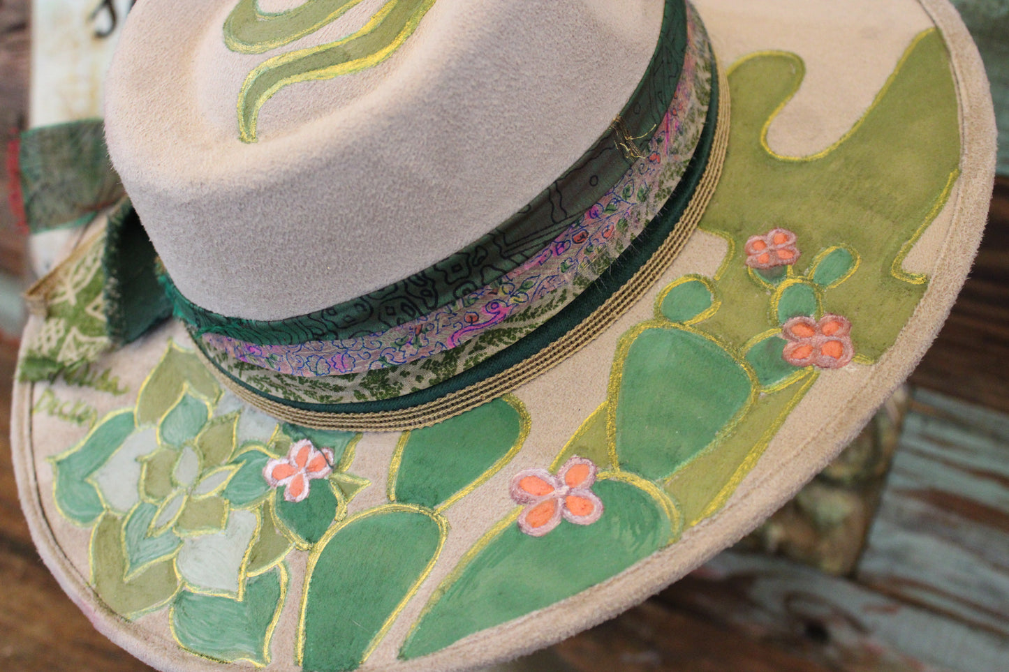 “Serpent’s Whisper: A Hand-Painted Vegan Suede Hat